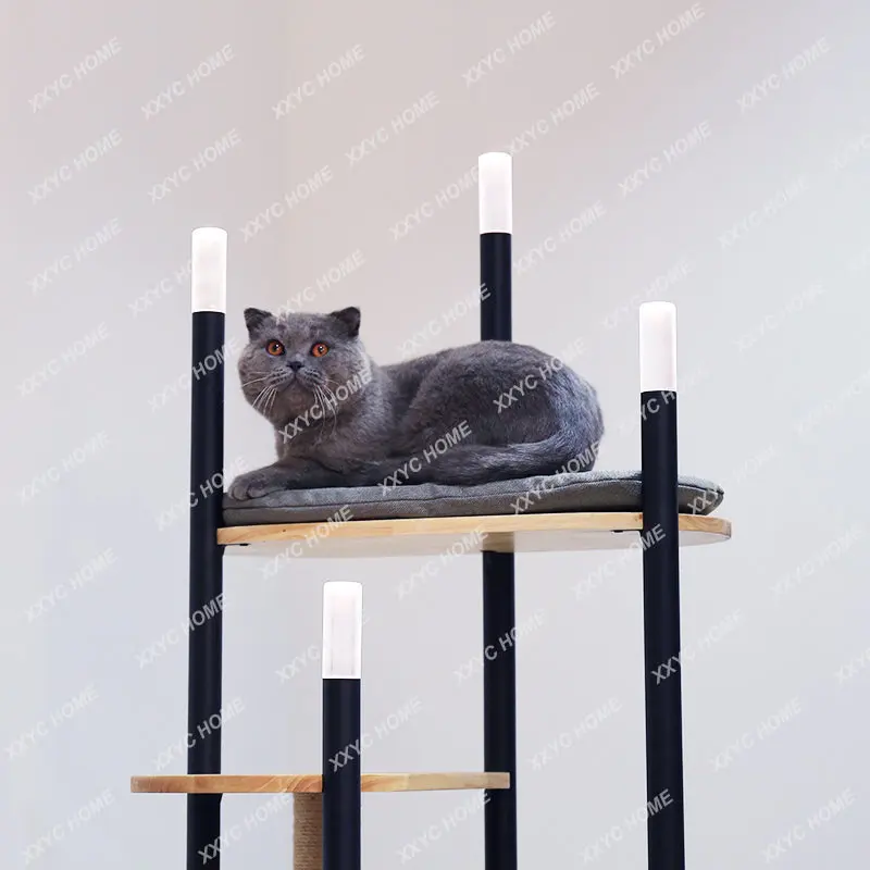 Night Light Cat Climbing Frame Solid Wood Cat Nest Jumping Platform Luxury Cat Floor Lamp Cat Climbing Frame