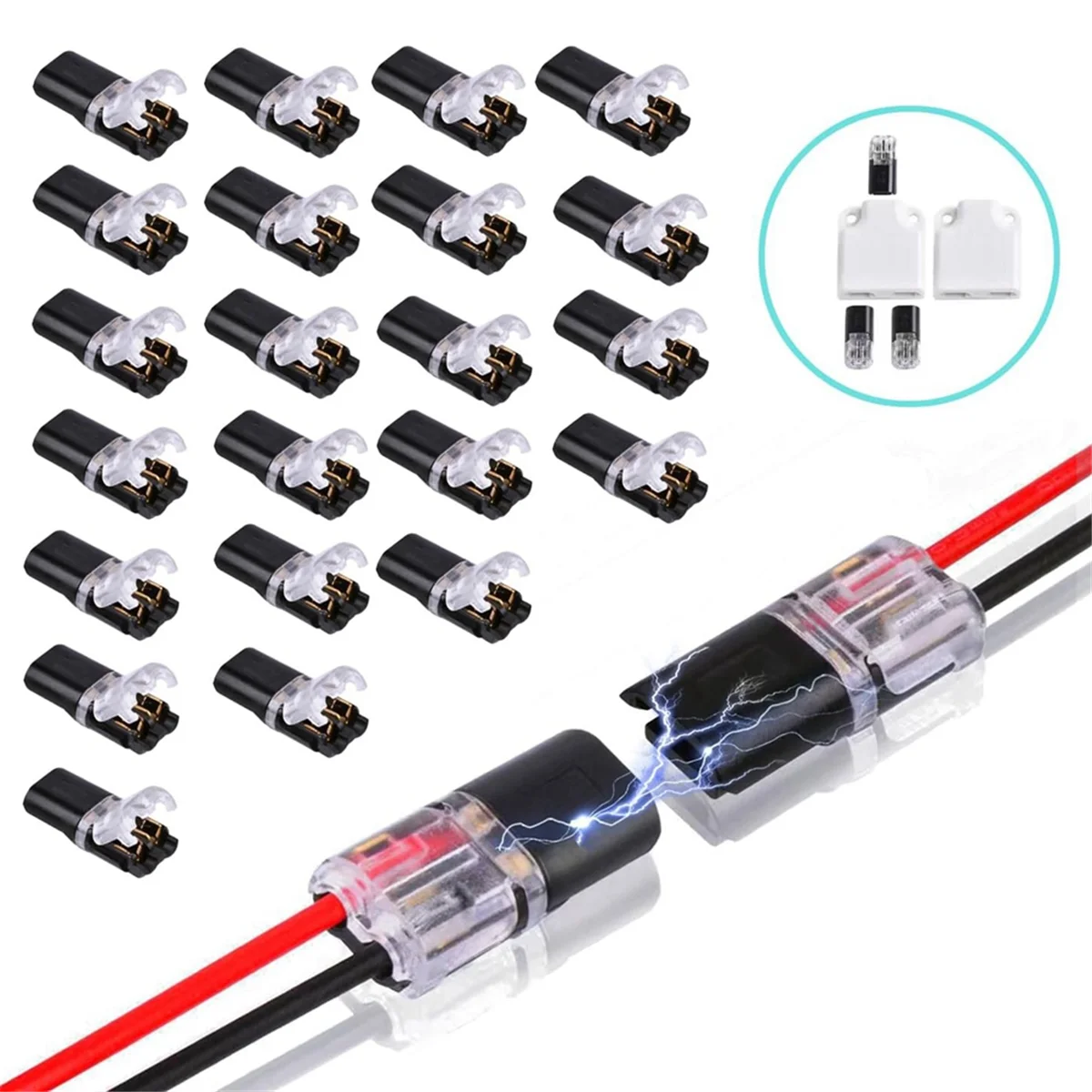 50Pcs Double-Wire Plug-in Connector, Pluggable 2 Pin 2 Way LED Wire Connectors, with Locking Buckle Fast Wire Connectors