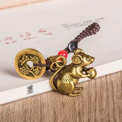 Brass zodiac rat offering peach pure car key chain pendant tea pet jewelry bag hanging jewelry pendant