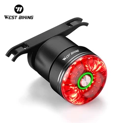 WEST BIKING-luz trasera de cristal para bicicleta, Sensor de freno, resistente al agua IP65, Flash, carga tipo C, soporte Dual