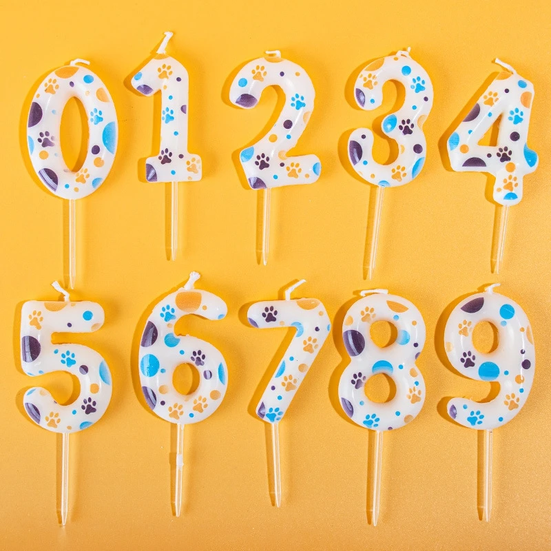 Dog Paw Print Birthday Candle 0-9 Digital Candle Happy Birthday Baby Shower Supplies Dessert Cake Topper Decor Candles