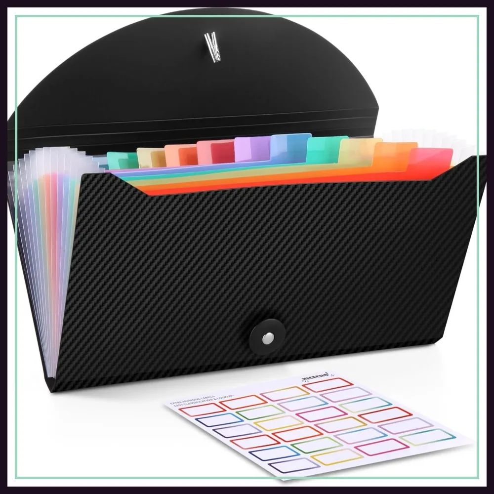 

13 Pocket Accordion File Organizer with Labels for Receipts, Cards, Bills, Coupons - 10.2x5.1 Inches