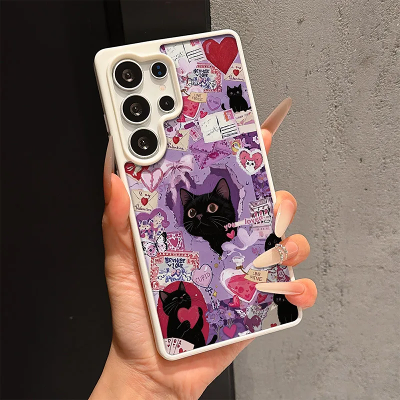 Romantic Cat Love Magnetic Phone Case For Samsung Galaxy S26 Ultra S25 Plus S24 FE S23 S22 A17 A57 A16 A15 A37 A56 A35 A26 Case