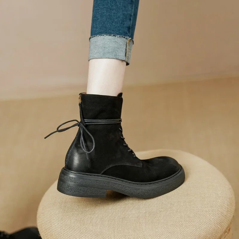 Women Thick-soled Leather Boots 2023 New Autumn and Winter British Style Retro Short Boots Female Spring and Autumn Single Boots