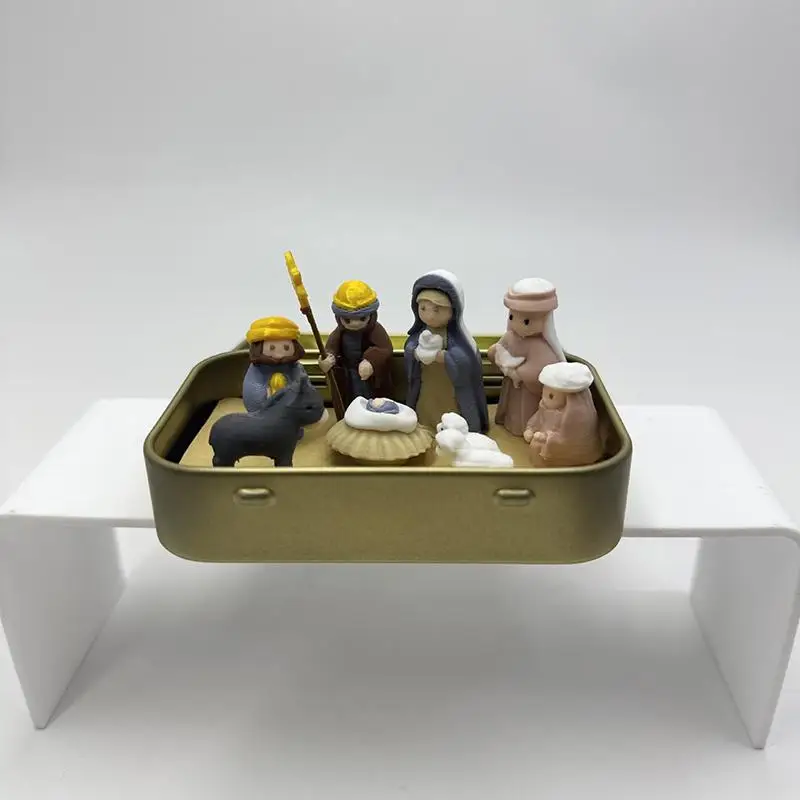 -Mini Nativity Scene Set With Portable Tin Box And Handmade Figurines For Christmas Home Decor Holiday Gifts