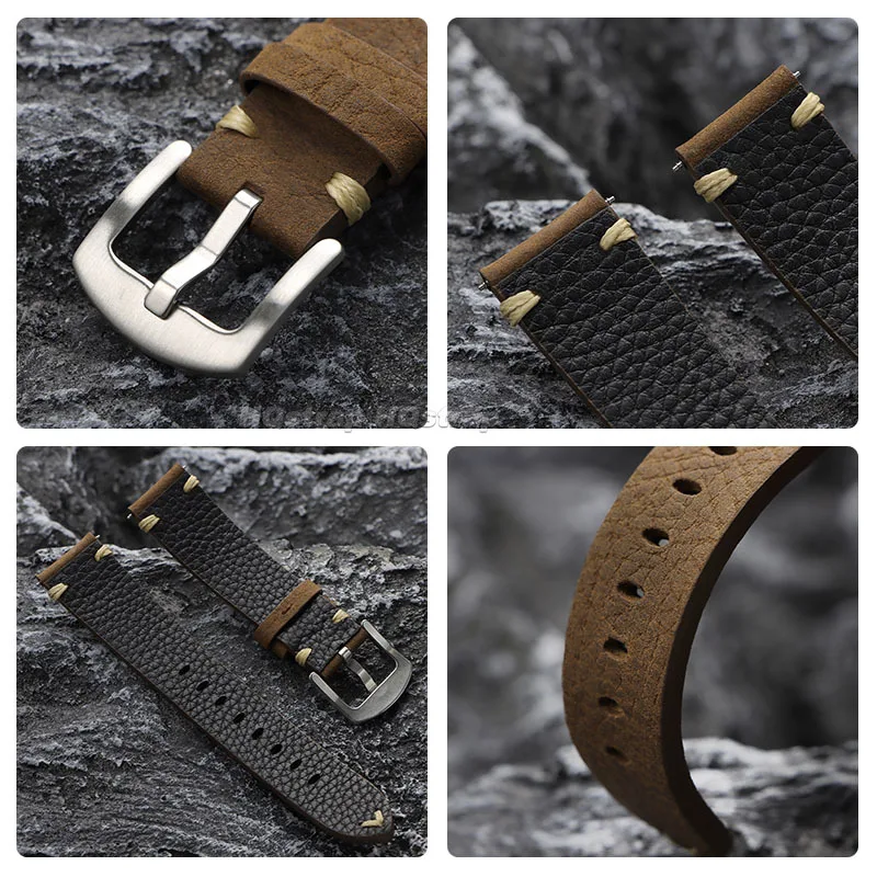 Ремешок из натуральной кожи 20 мм 22 мм, винтажный ремешок для часов из воловьей кожи для Omega для браслета Seiko, спортивный универсальный сменный браслет