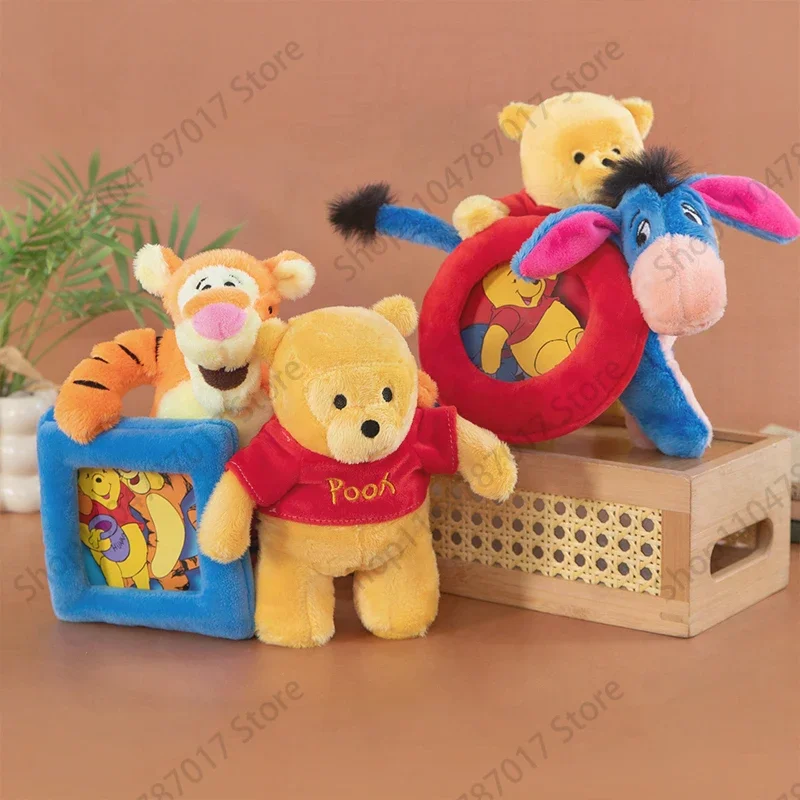 Photo Frame Winnie the Pooh Plush Doll Hug Eeyore Tigger Cartoon Stuffed Toy Cute Soft Birthday Gift for Kids Home Room Decor