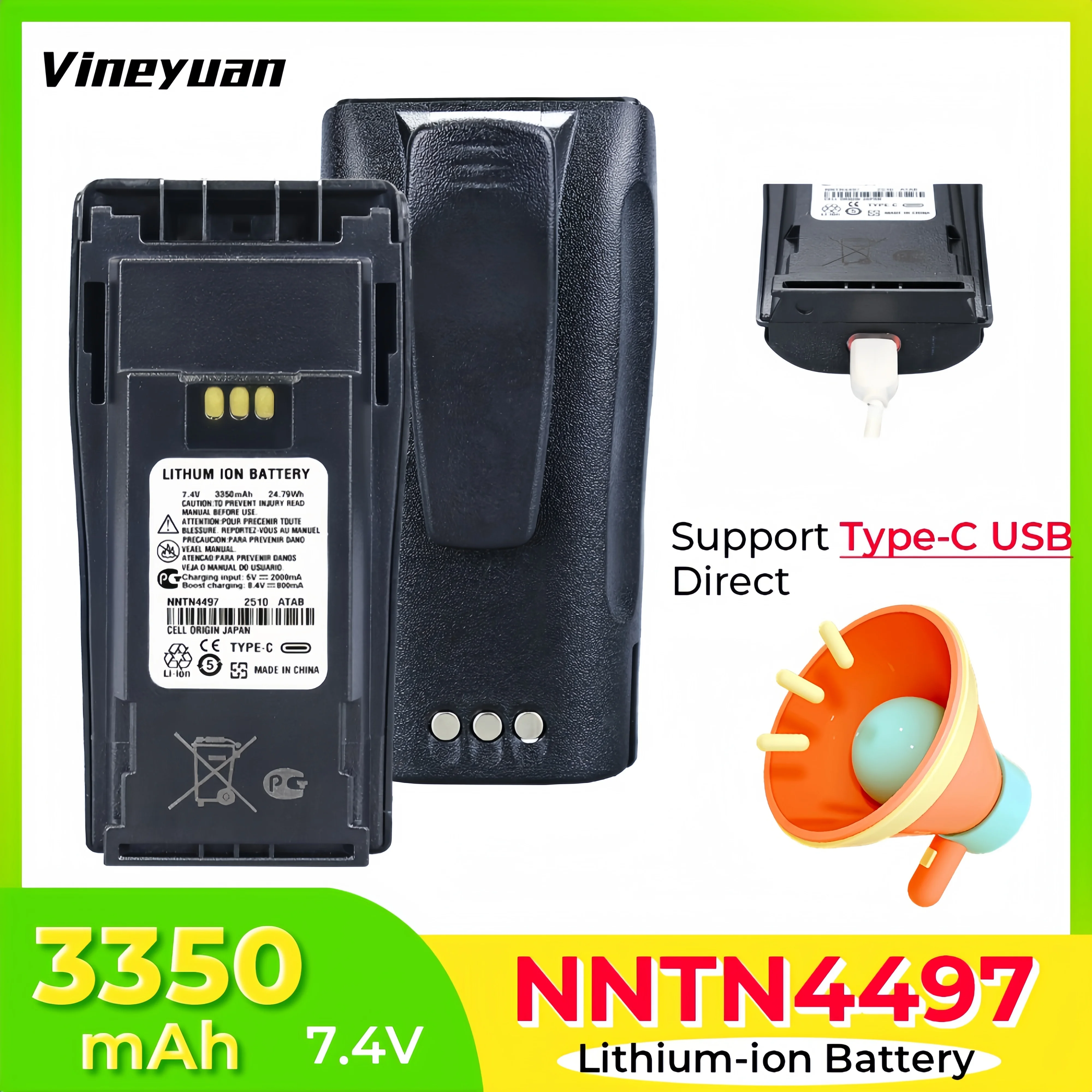 NEW NNTN4497 3350mAh Type-C USB Li-ion Battery for Motorola GP3688 GP3138 XiR P3688 DEP450 CP140 CP150 CP200 CP250 Two Way Radio