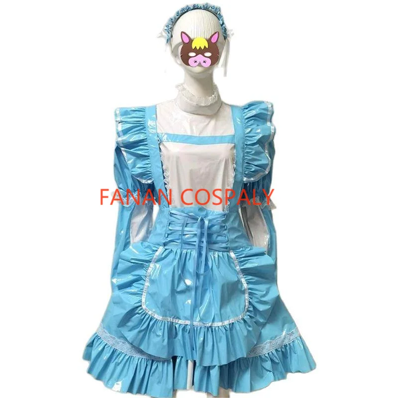 Fashion Adult Giant Baby Girl Sexy Blue Short Thin PVC Dress Sissy Makeup Ball Maid Gothic Role Play Multi Color