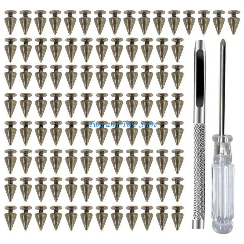

HX6F 100 Sets of Sturdy Metal Materials Studs Fashion Accessory for Creative Projects Supplies on Belts Bags and Garments