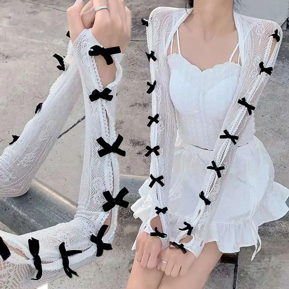 2024 New Lolita Lace Bow Sleeves Sweet One-piece Y2K Locked Bowknot Oversleeve Wraps Jk Spicy Girls Lace Cuffs Party Long Glove