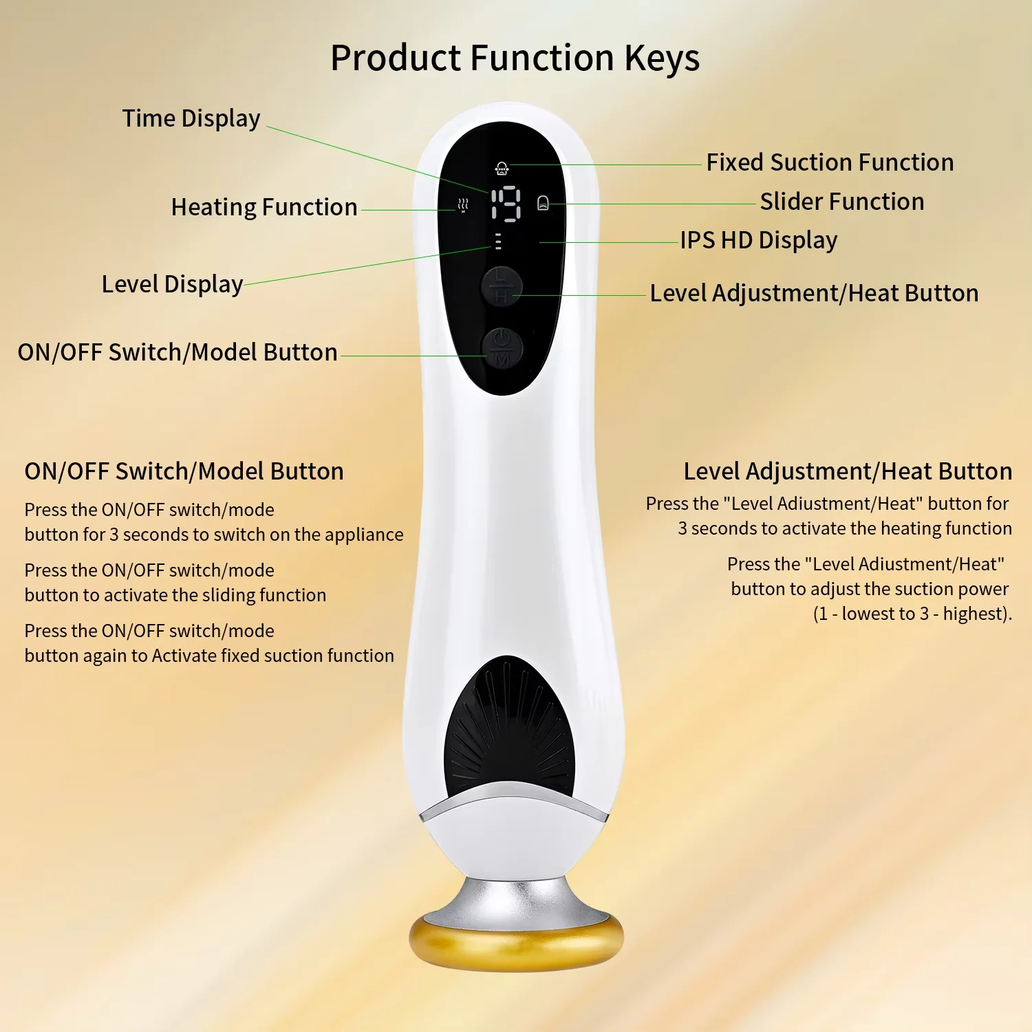 เครื่องนวดขูดเผาผลาญไขมันไฟฟ้าเพื่อบรรเทาอาการปวดการเผาผลาญไขมันผิวดีท็อกซ์ผ่อนคลายกล้ามเนื้อบํารุงผิวด้วย 3 สิ่งที่แนบมา