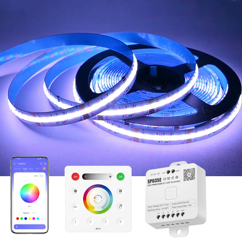 striscia-led-cob-rgb-cct-5m-10m-20m-24v-dimmerabile-per-camera-da-letto-soffitto-feste-decorazione-con-telecomando-rf-touch-panel-e-controllo-app-bluetooth