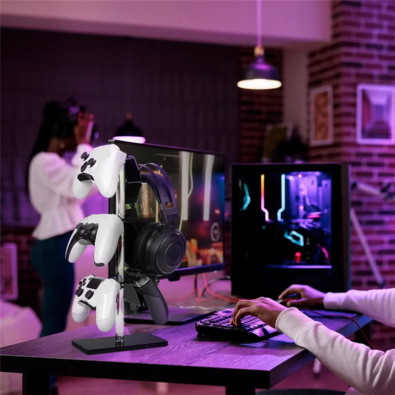 حامل وحدة التحكم BBNV حامل سماعة الرأس 3 طبقات، حامل وحدة تحكم ألعاب أكريليك قابل للتعديل لسماعات الرأس وأجهزة التحكم العالمية