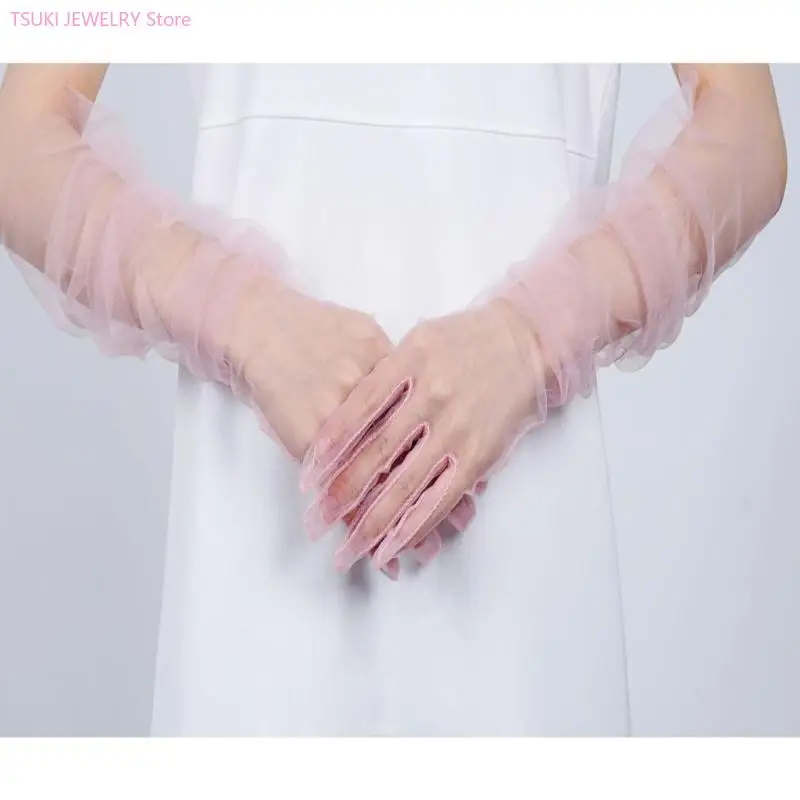 62KE 2lots Graceful Meshes Gloves Wedding Bridesmaids Mittens Bright Colorful Gloves for Weddings and Dances