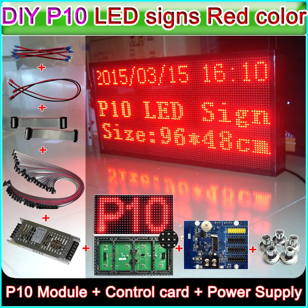 DIY led message board P10 Red Semi-outdoor LED display,P10 LED Module+WiFi Control card+power supply+Magnetic screw+16P Cable