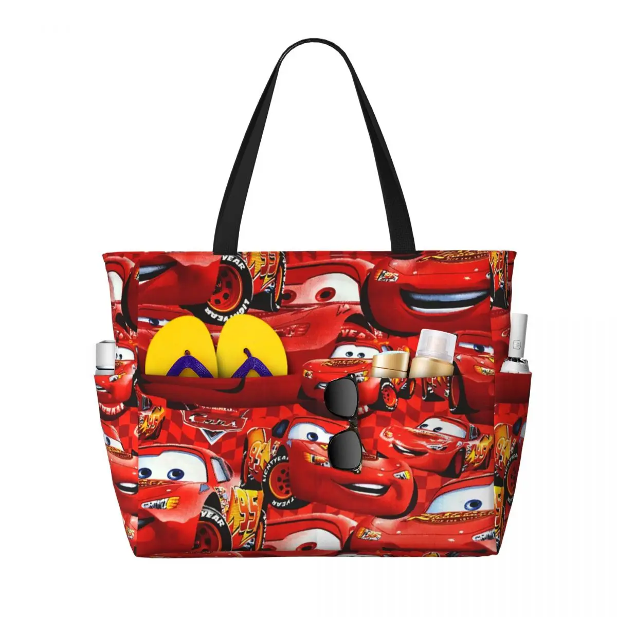 Custom Lightning McQueen Tote Bag Women Big Capacity Cars Racer Gym Beach Travel Bags