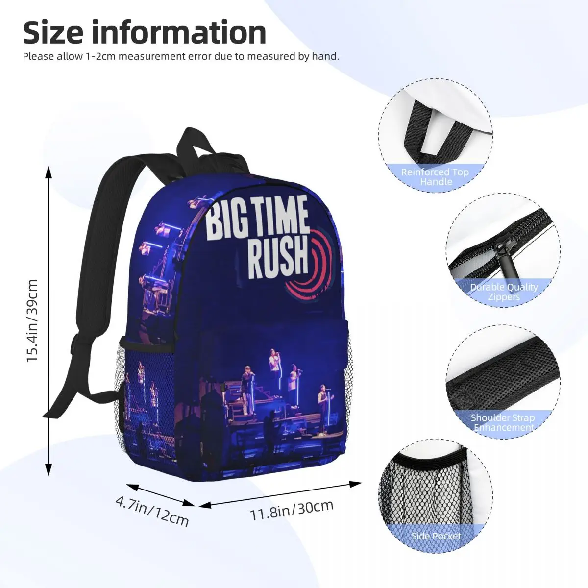 Big Time Rush BTR Band Music Backpack Daypack Large Capacity Boys Girls BookBag Shoulder Bags for Men Women Children School Bag