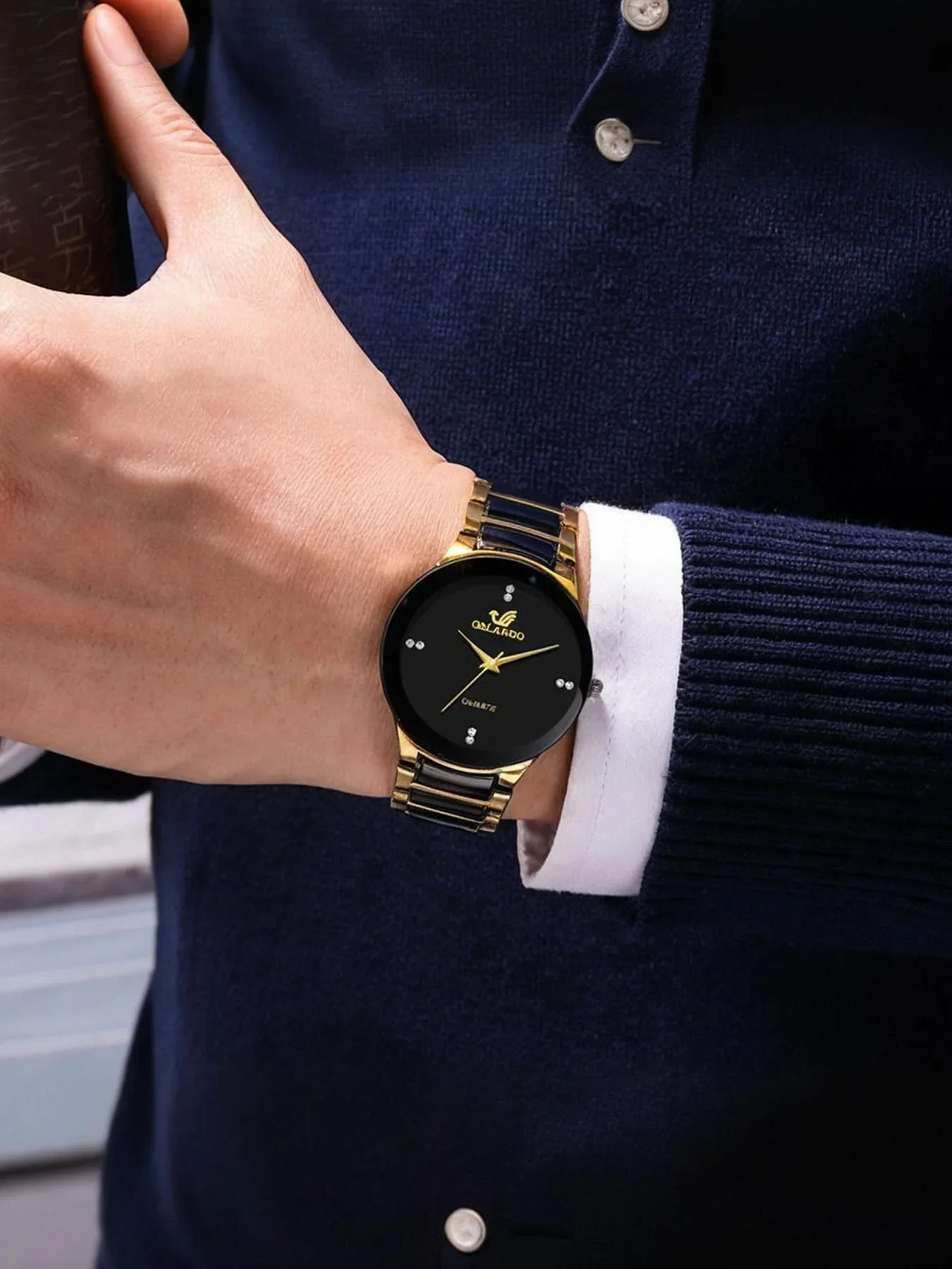 Foreign trade simple strip nail scale men's watch fashion trend business elegance British style steel strip quartz watch men