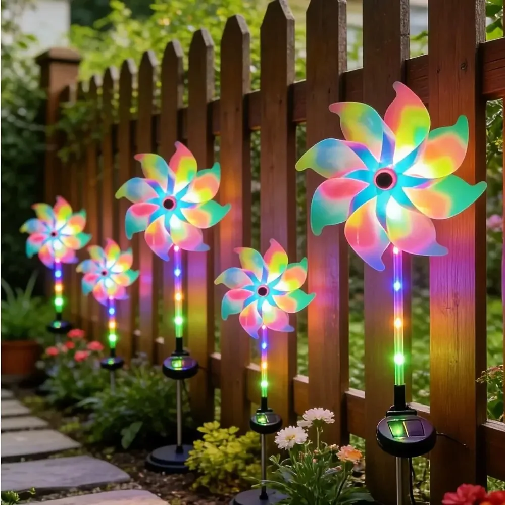1PC Colorful Windmill Solar Garden Lamp Outdoor Waterproof Stake Lights Decoration Landscape Lighting For Yard Patio Pathway