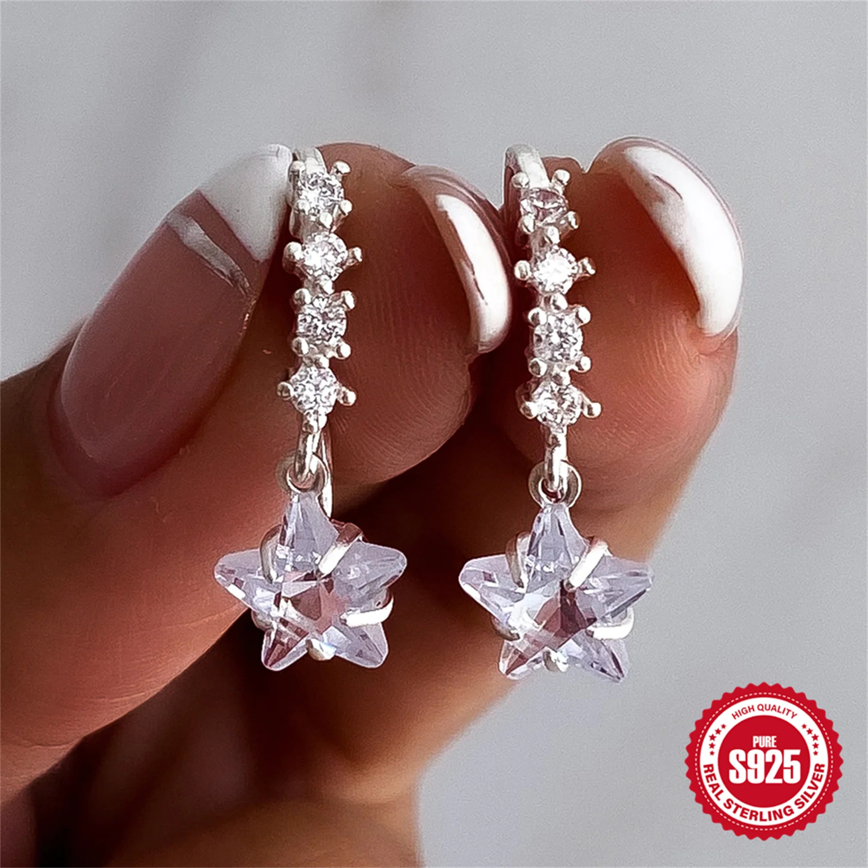 

CANNER New 925 Sterling Silver Clear Zircon Star Love Heart Piercing Stud Earring for Women Fine Jewelry Gift Brincos Pendientes