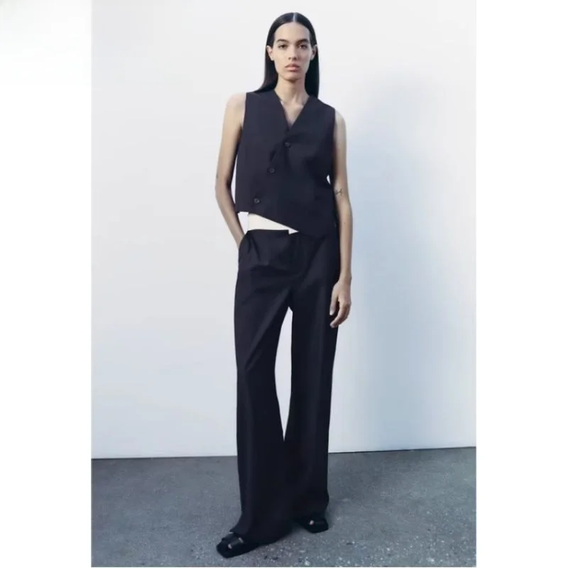 

Fall New Asymmetric Vest 829940 Straight Leg Pants 829740 Women's Faion V-ne Single Button Closure Versatile Sle