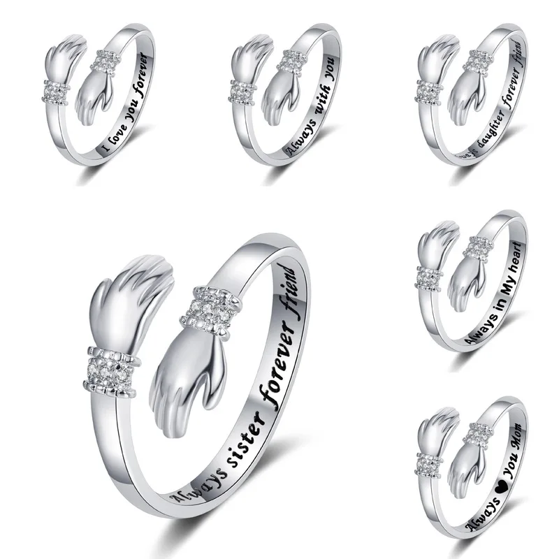 Fashion Hug Rings Adjustable Open Ring Women Temperament Personality Creative Love Hug Ring Lover Mother And Daughter Jewelry