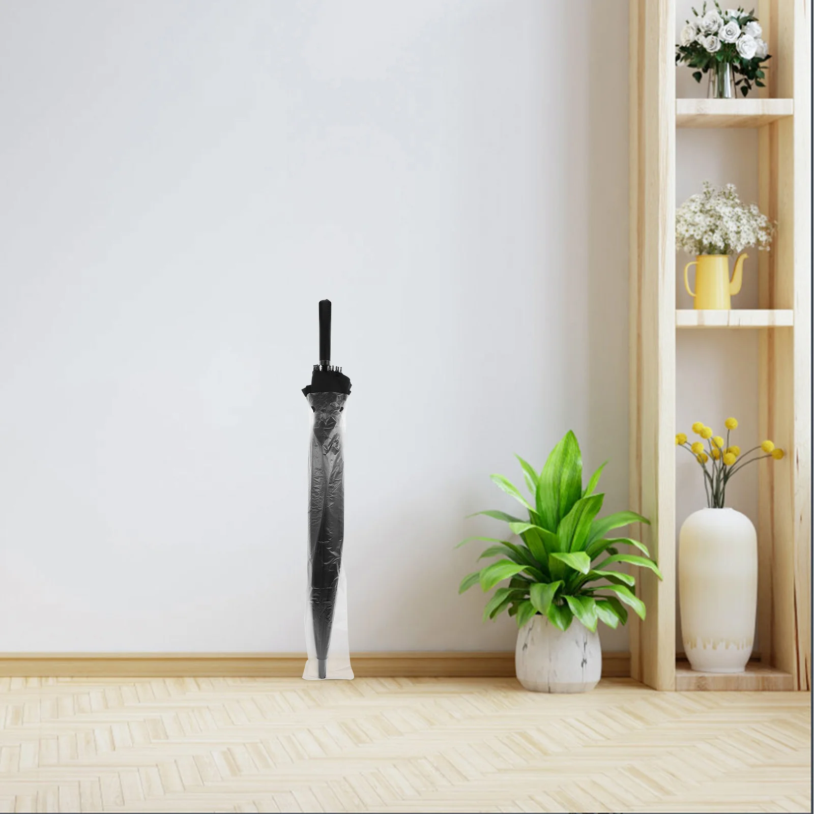 100 قطعة غطاء مظلة بلاستيكية للمظلات ذات المقبض الطويل قابل للطي مقاوم للماء الحقيبة مقاومة للرطوبة المنظم للمنزل والمكتب