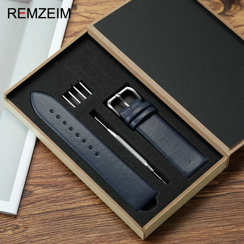

Women Men Ultra-thin Leather Straps with Box 18mm 20mm 22mm Wrist Bracelets Calfskin Men Women Business Replace Watch Band