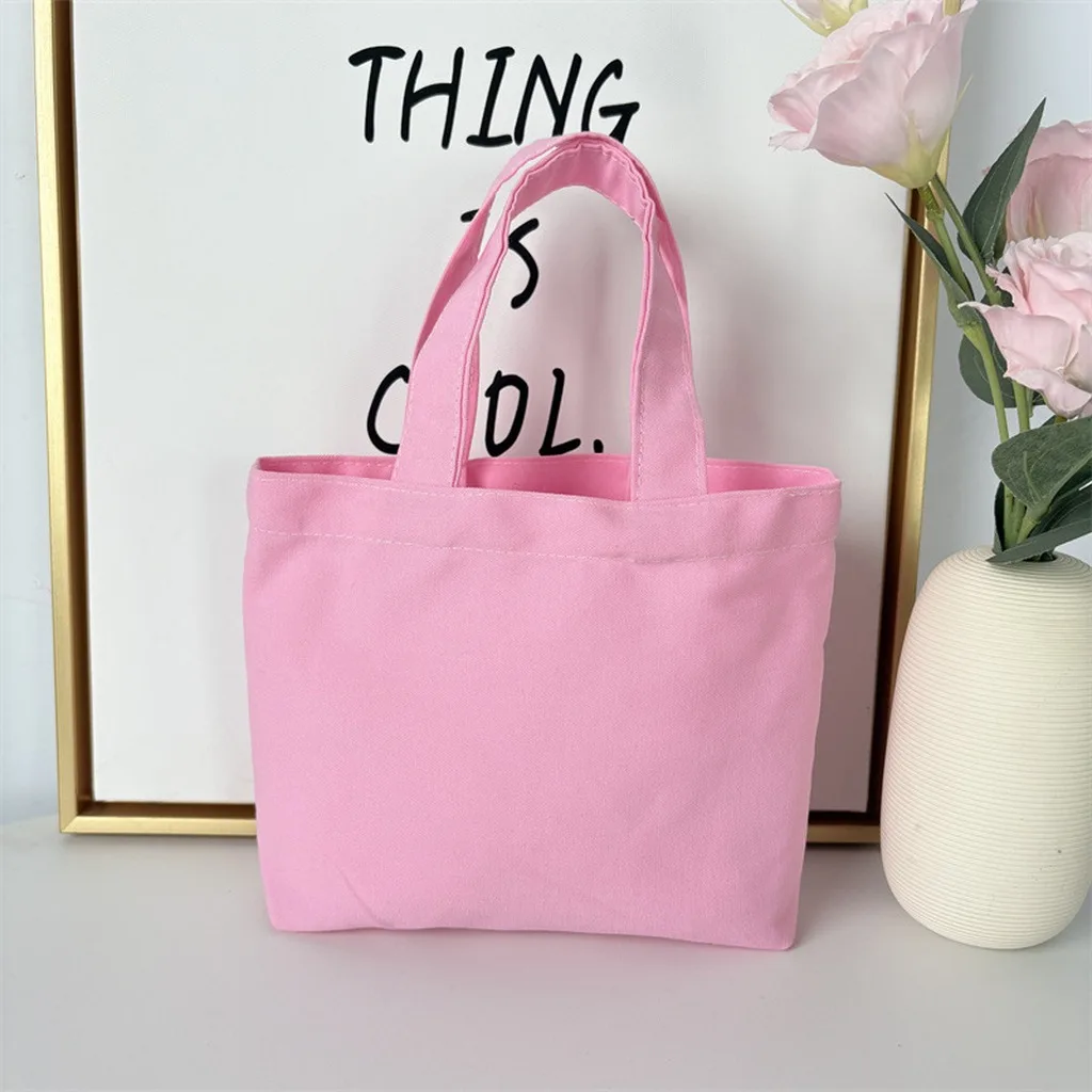 Gifts Bag Solid Color Small Tote Bag Portable Lunch Tote Lightweight Canvas Lunch Bag For Short Trips Walking Event Giveaways