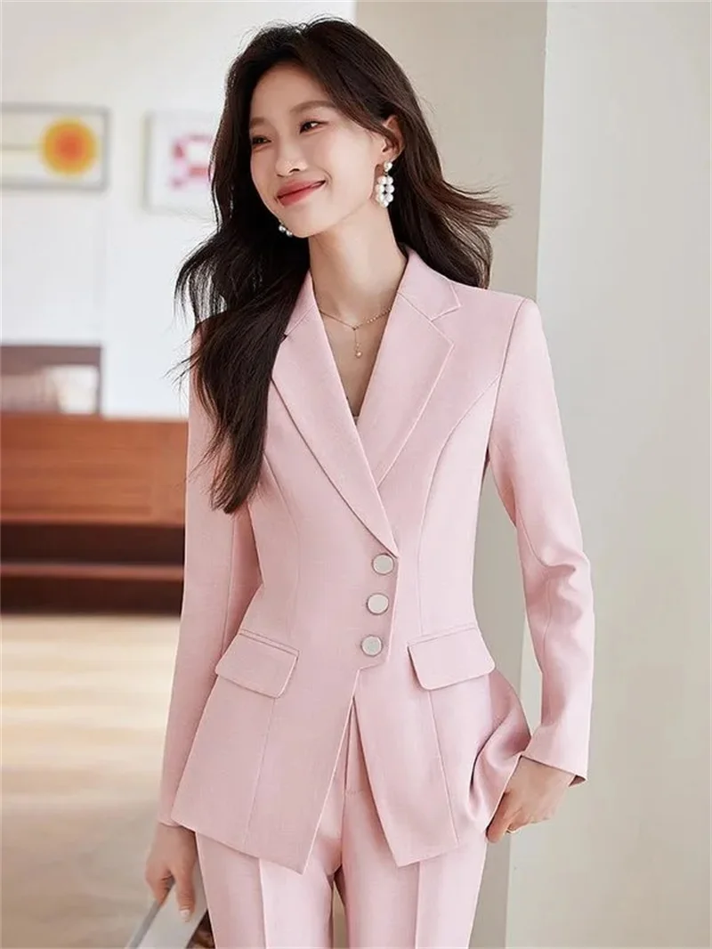 

Women Pants Suit Loose Solid Color Autumn Winter Commuting Long-sleeved Lapel Top Wide-leg Trousers Two-piece Set Temperament