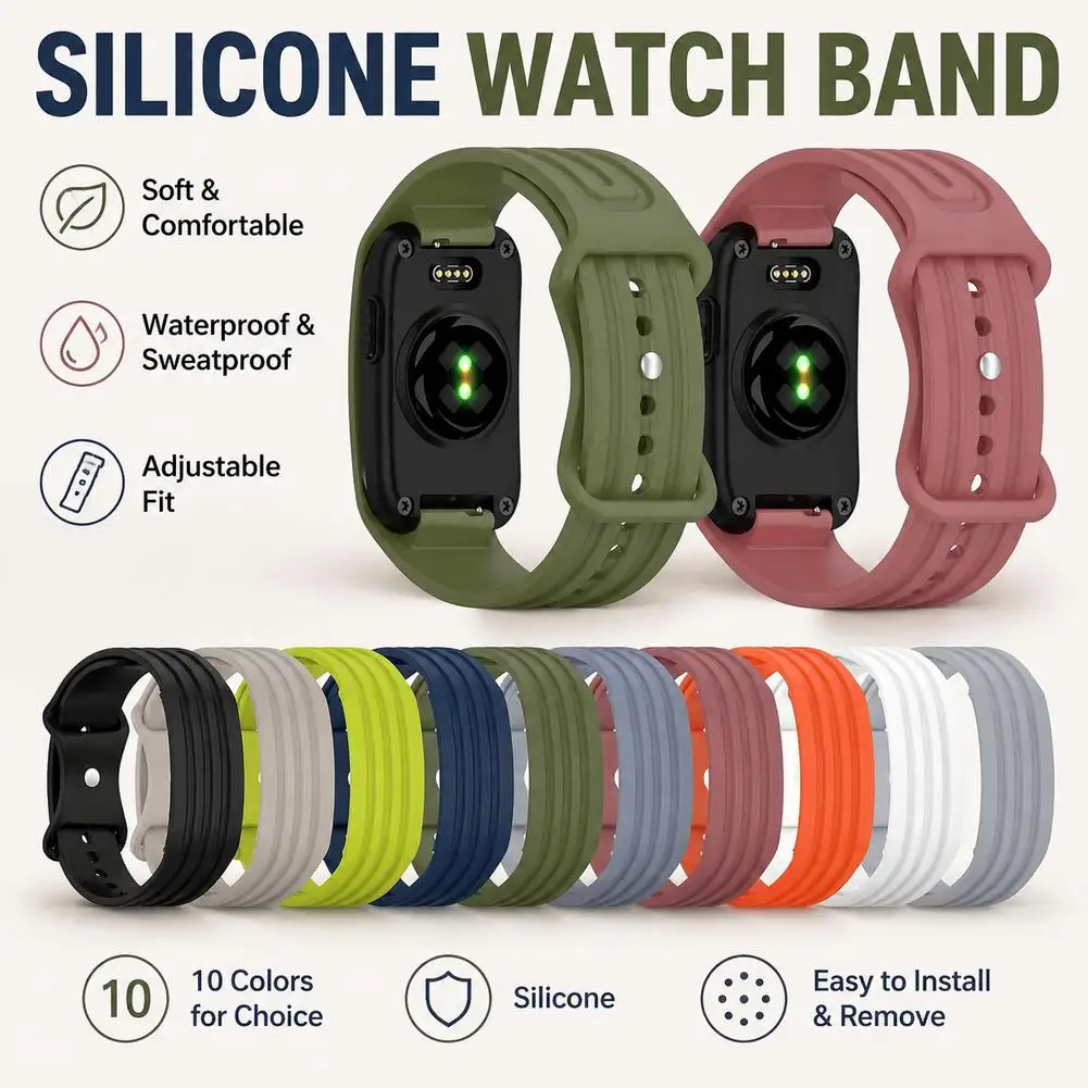 Silicone Watch Band For Garmin CIRQA Figure-Eight Tail Replacement Strap Sweat-Resistant Breathable Quick Release Wristband
