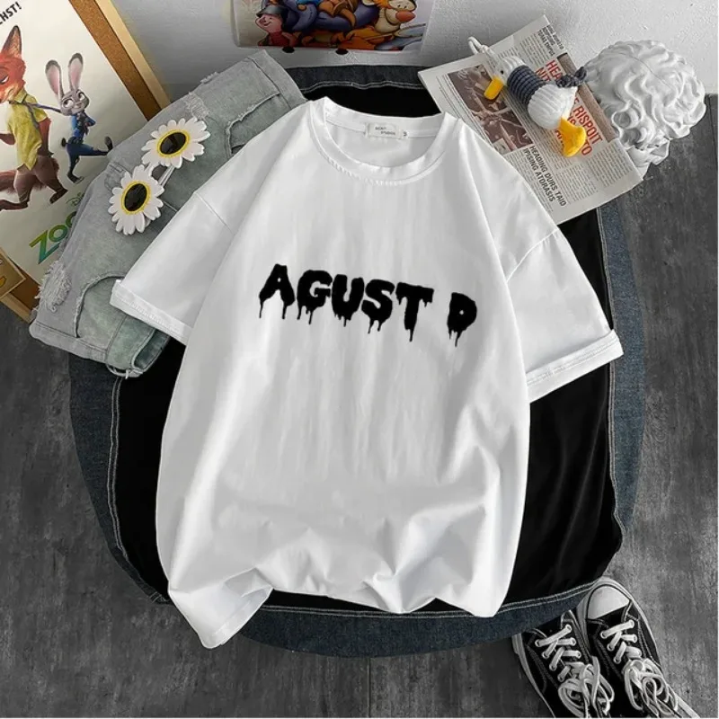 New Korean Version of KPOP Agust D Printed Cotton T-shirt D-2 Album Unisex Fashion T-shirt Yoongi Shirt Teen Clothes Cool