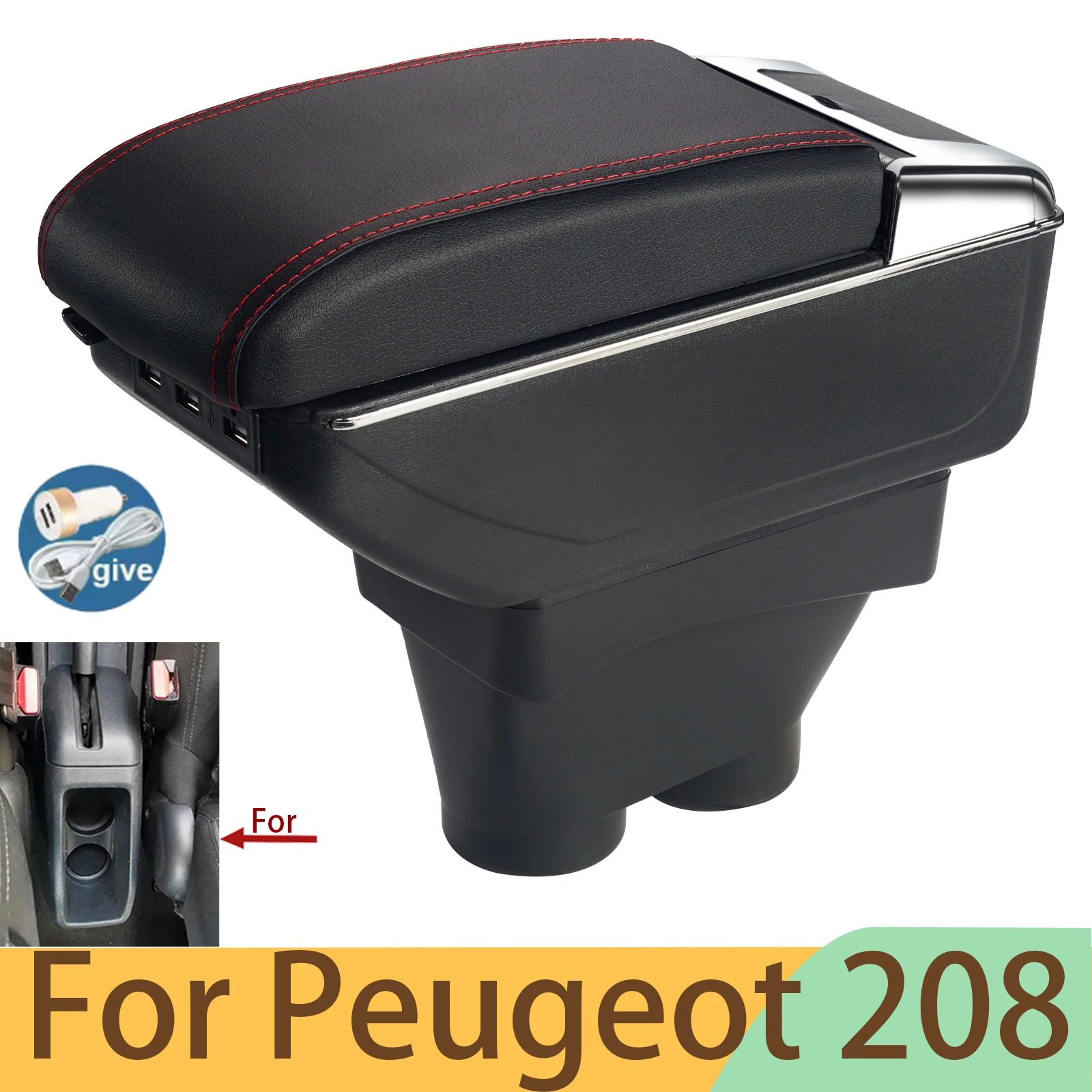 

Для Peugeot 208 подлокотник ящик для хранения автомобильные аксессуары детали для модернизации деталей интерьера авто держатель USB 2012-2018