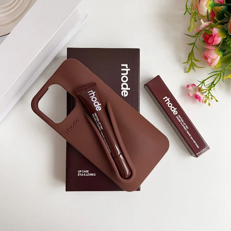 مع صندوق أحمر الشفاه رود جراب هاتف آيفون 16 17 الهواء 15 14 13 12 11 برو ماكس زائد ماكياج حامل ملمع الشفاه سيليكون الغطاء الخلفي