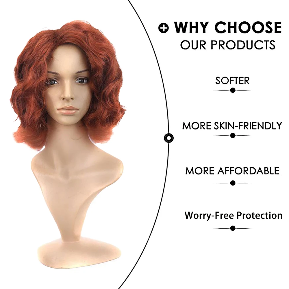 Black Widow Cosplay Kunsthaar, 15 Zoll, weinrotes, kurzes, lockiges Haar, geeignet für die tägliche Party, Cosplay, Hochtemperatur-Seidenperücke