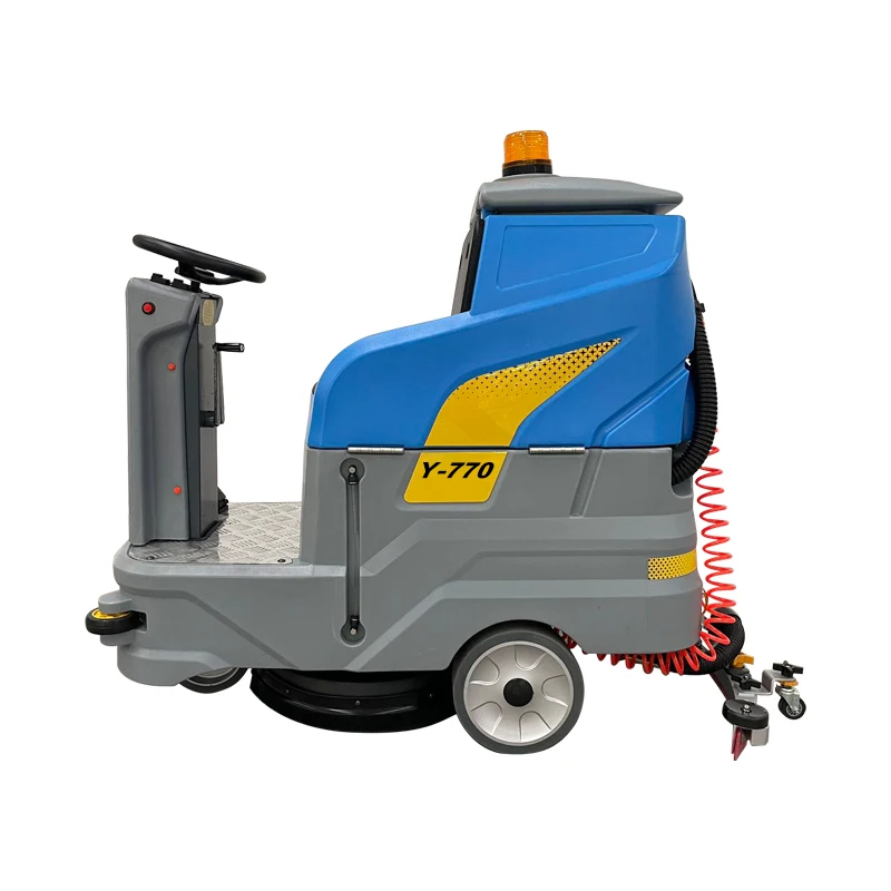 Electric Ride-On Floor Scrubber Machine Promotional Li-Ion Battery Powered Equipment for Cold Water Cleaning Food Shops Rubber