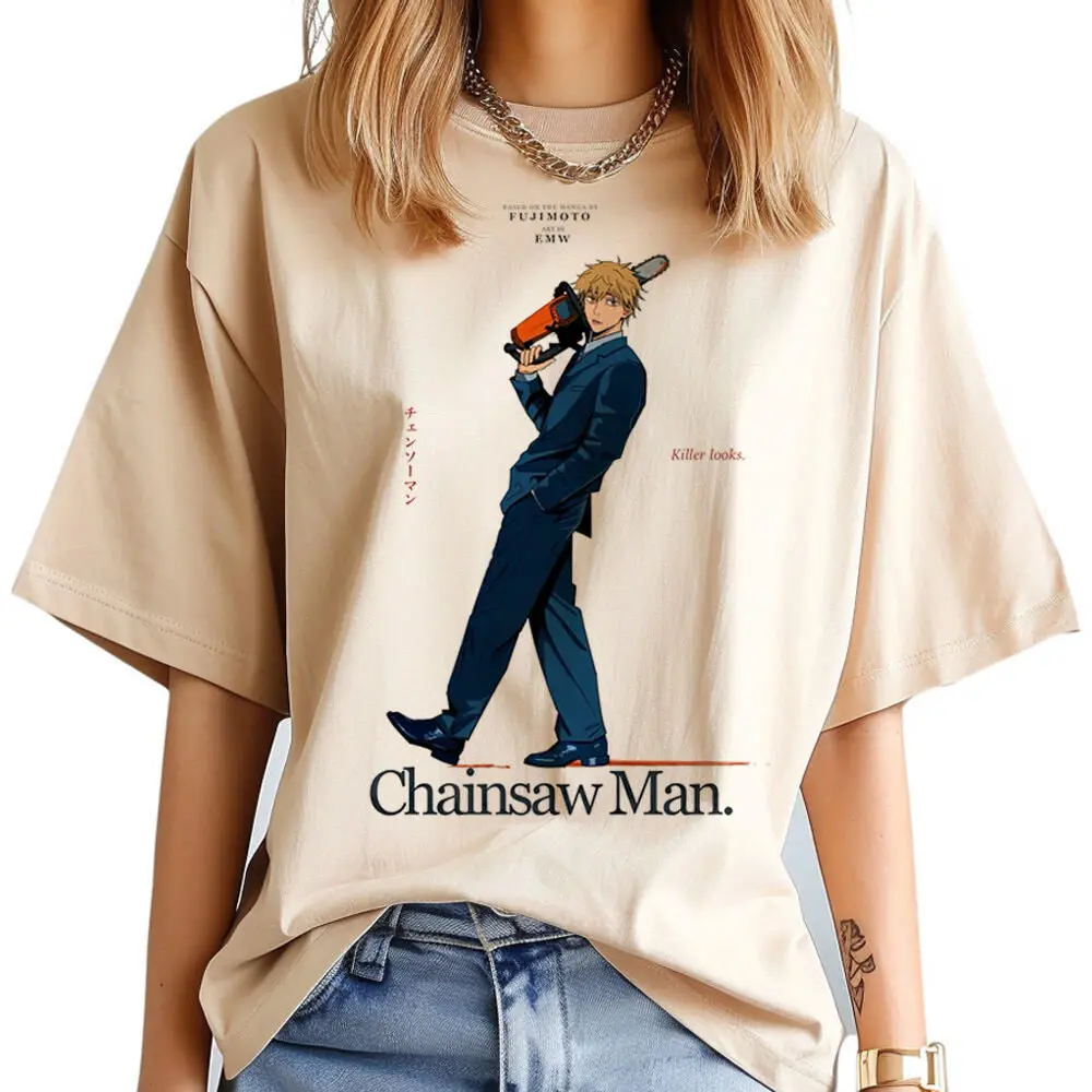 

Chainsaw Man t shirt women University Digital aesthetic Vintage Grunge top tees Breathable 80s Psychedelic 2000s anime Colorful