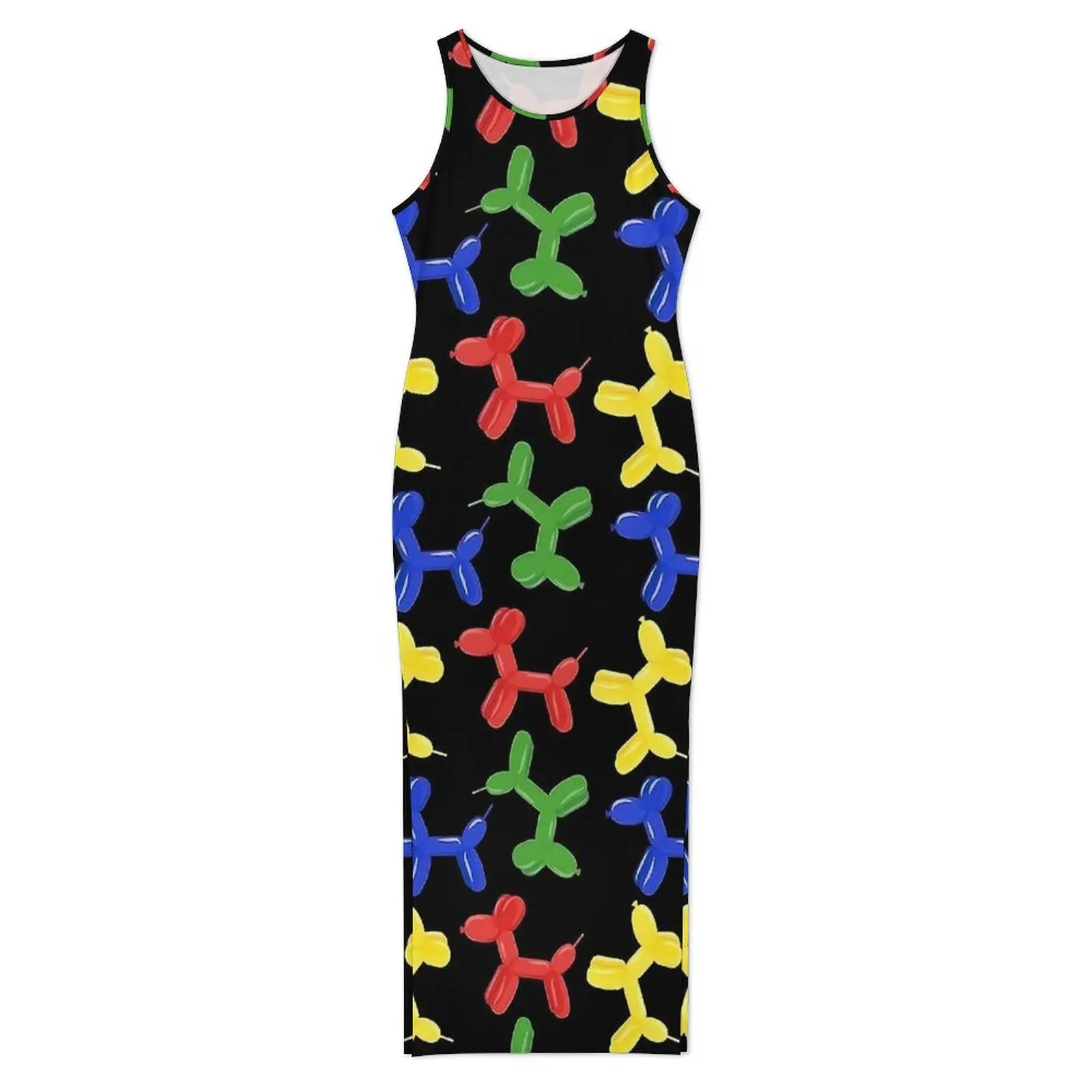 다채로운 풍선 개 드레스 민소매 Y2K 패션 맥시 드레스 우아한 Bodycon 드레스 여성 그래픽 특대 Vestidos