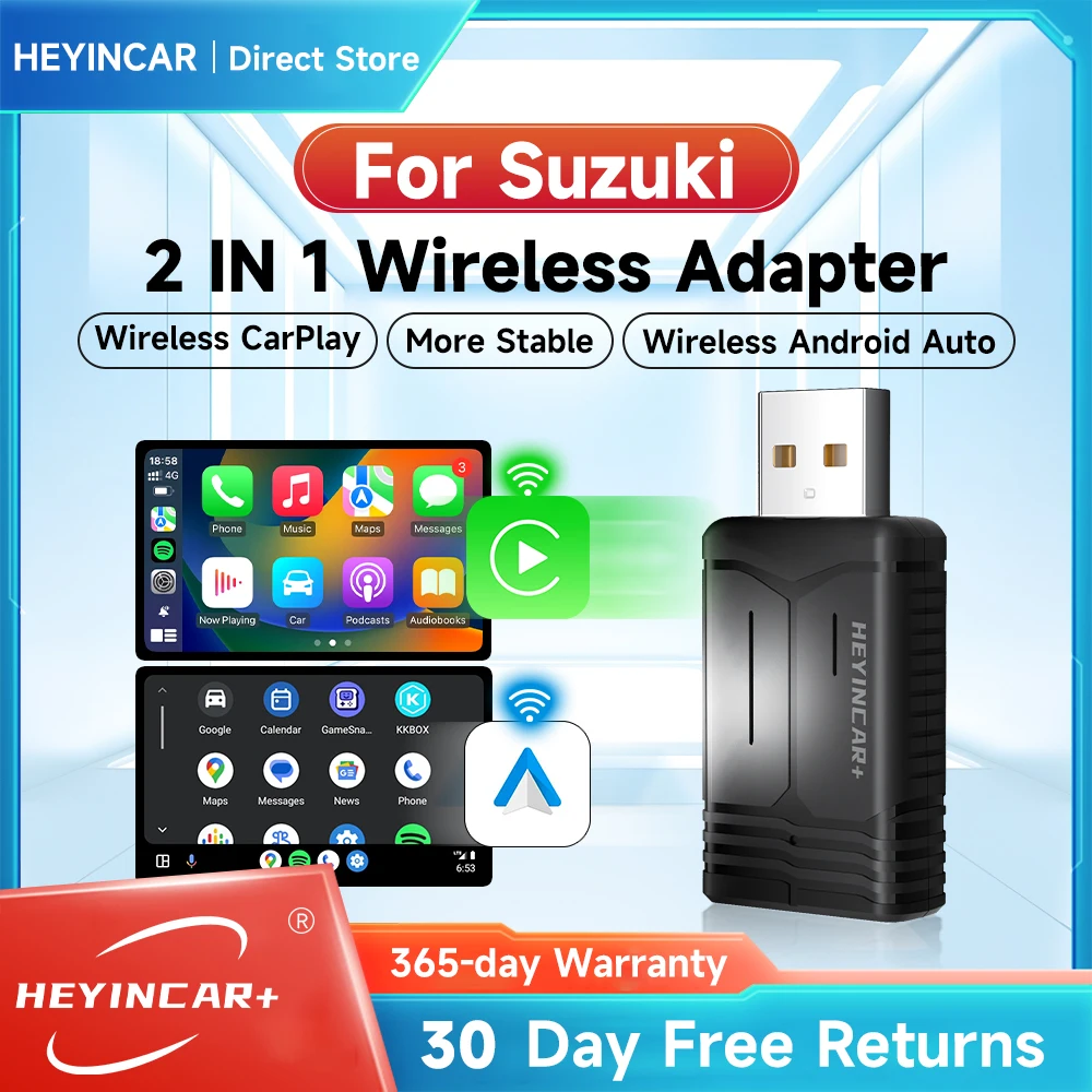 2024 New HEYINCAR 2in1 Wireless Android Auto Adapter Carplay Wireless For Suzuki Swift Vitara S-Cross Carry Jimny Sport