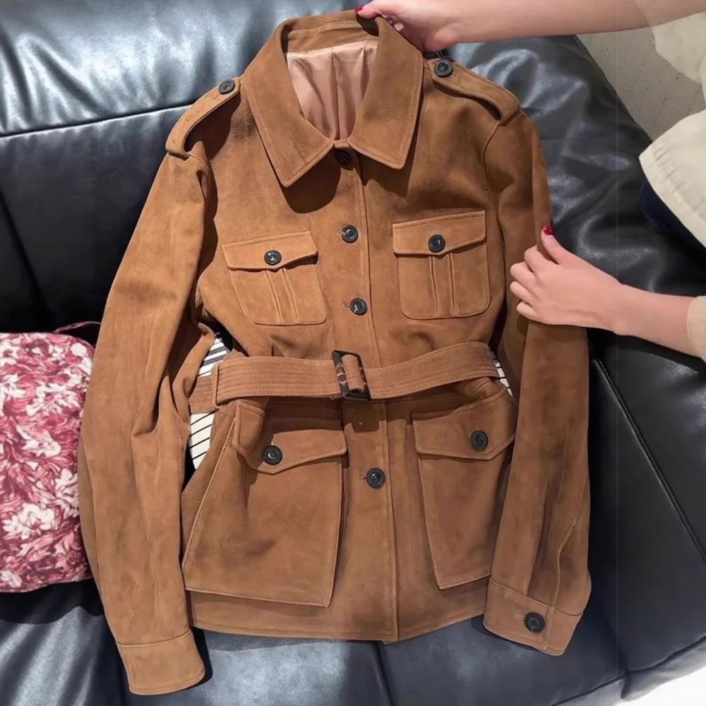 Maillard Coffee Suede Jacket Women's 2026 Autumn and Winter New Cool and Sassy Texture Unique Fashion Waist and Thin Windproof