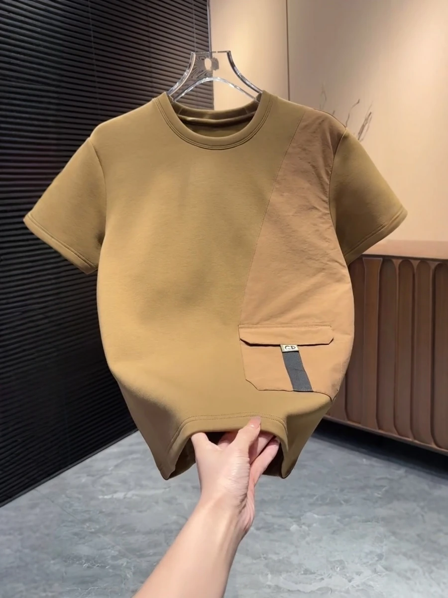 

Мужская футболка с коротким рукавом, весна-лето 2026, повседневная, с круглым вырезом, в стиле пэчворк, с цветными блоками, стандартный крой, удобная.