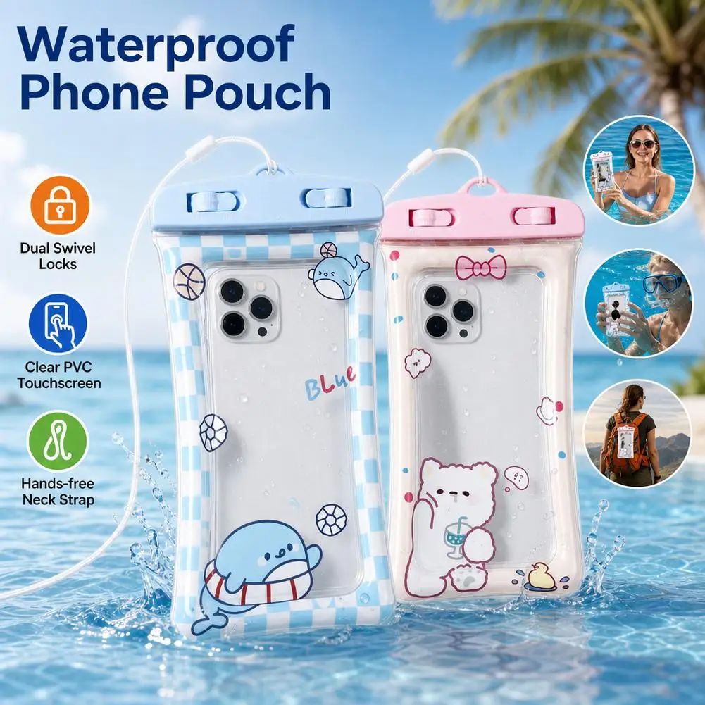 Cute Bear Waterproof Phone Case Transparent Underwater Dry Bag Touch Screen Universal Swimming Drifting Pouch