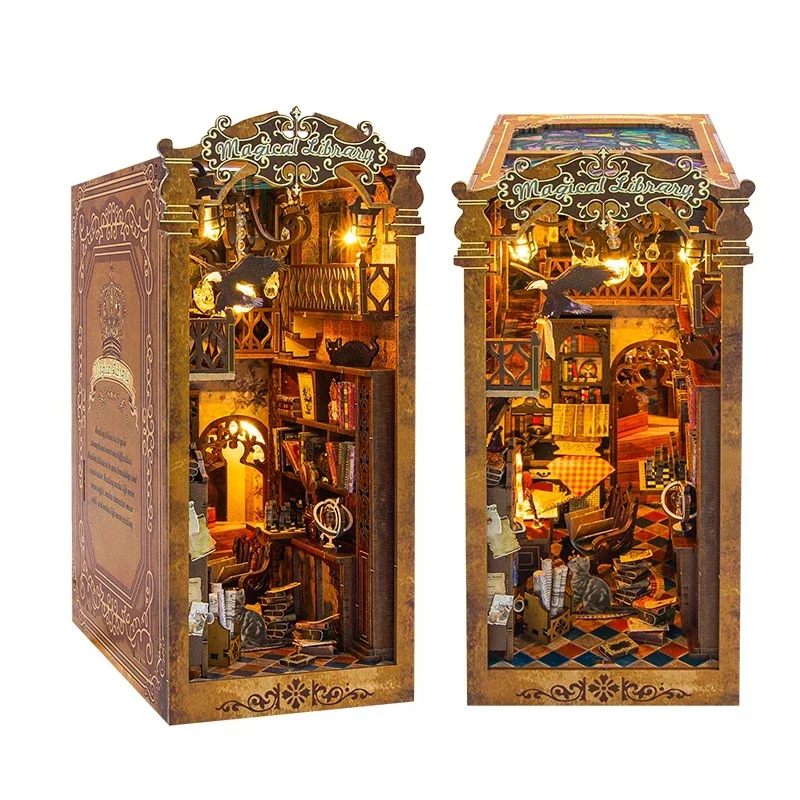 

Magical Library Figurines Miniatures DIY Wooden Book Nook Bookend Handmade Bookshelf Friends Birthday Gifts Home Decor Crafts