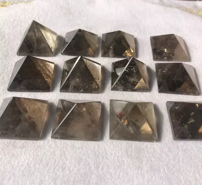 10pcs Smoky Quartz Citrine crystal rock Engraved  Pyramid