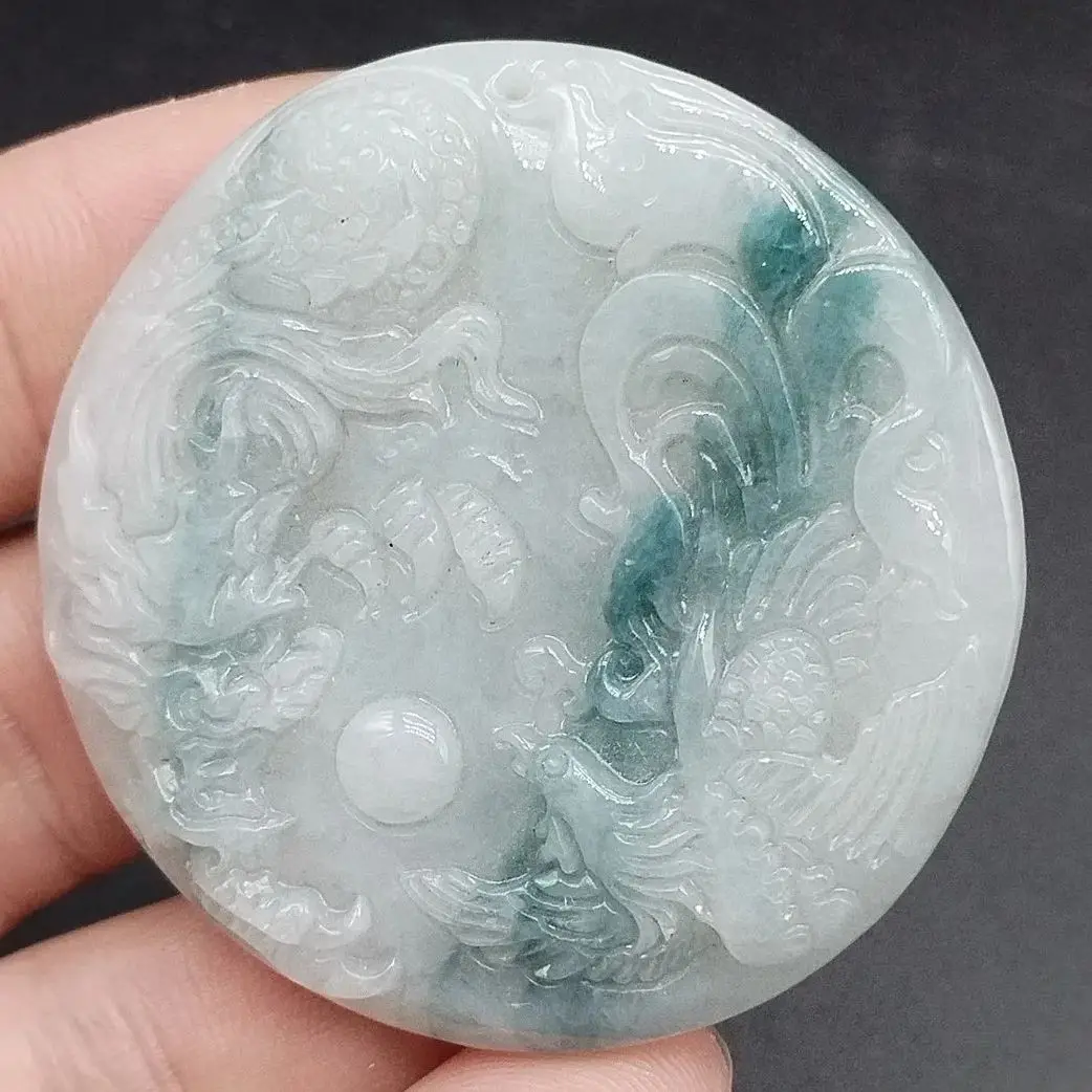 

Certified Green Natural Type A Jade Jadeite Carved Dragon Phoenix Pendant