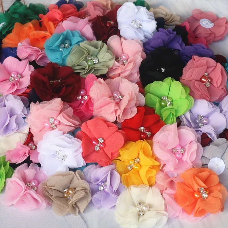 5PCS 6CM Chiffon Fabric DIY Flower Headwear Hat Dress Clothes Decoration Hair Accessories