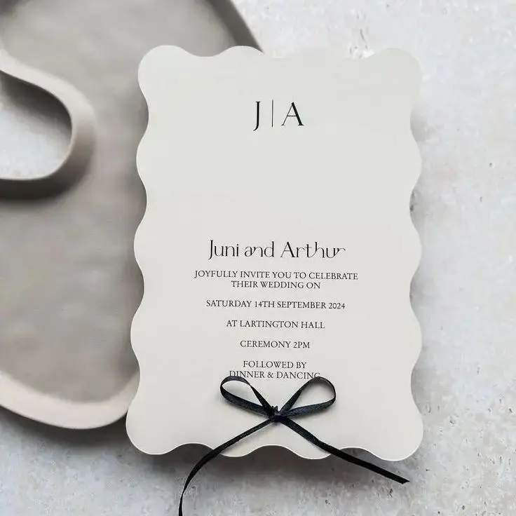 

Custom Wave Shape Wedding Invitation Card Elegant Menu Baptism Christening Party Gift Packaging Decoration Business Design Print