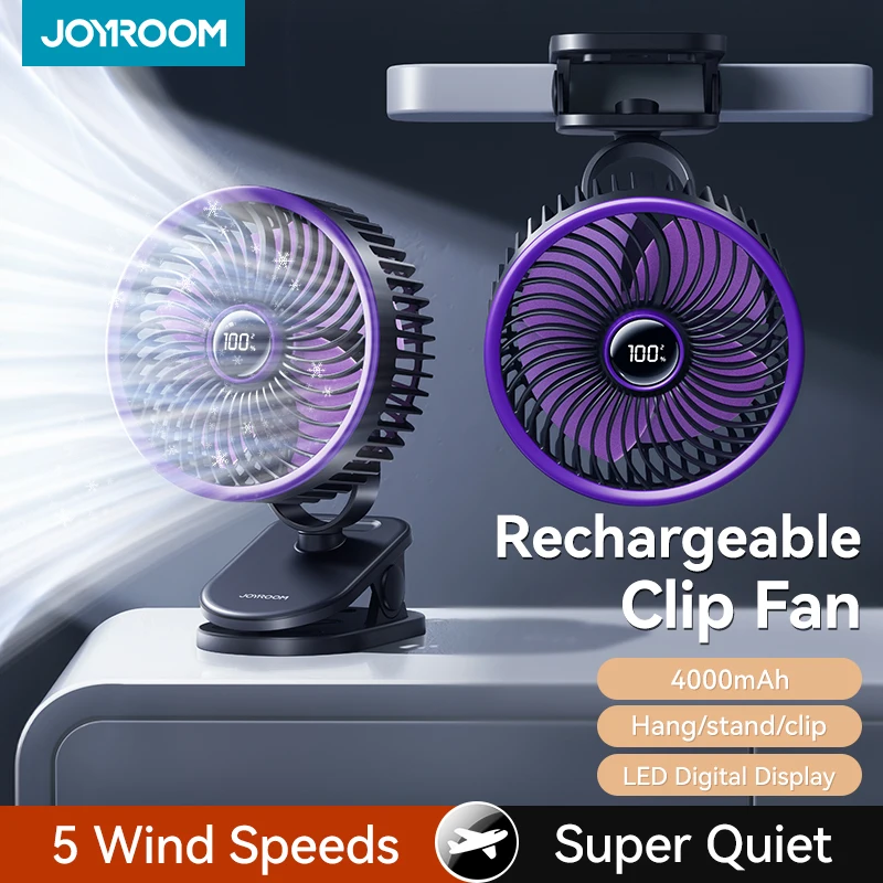 

Портативный вентилятор JOYROOM, 4000 мАч, USB-зарядка, 5 скоростей, 360 °