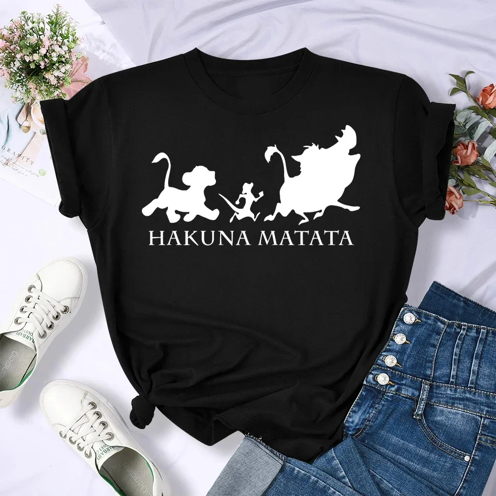 Camiseta feminina Hakuna Matata engraçada com estampa, desenho animado kawaii, camiseta gráfica O Rei Leão, camiseta Harajuku feminina casual